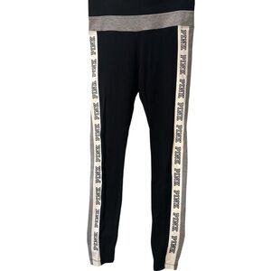 PINK Victoria's Secret Black and Gray Leggings Size M, Pre-Owned EUC